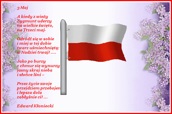 Biało - czerwona flaga i wiersz na 3 maja